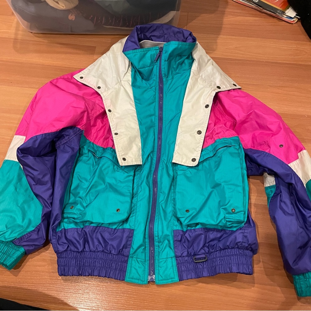 Vintage boulder gear 80s Purple turquoise Pink Colorblock Ski Jacket